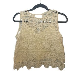 ZARA Crochet Tank Beige Ivory Lined Top Size M